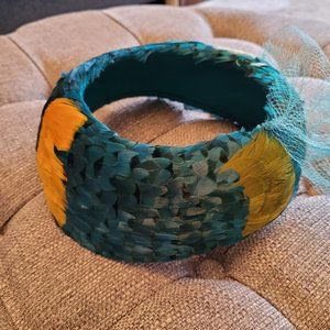 Teal feather pillbox hat VINTAGE